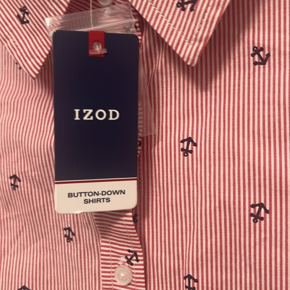 NWT IZOD Red White Blue Nautical Anchor Boating Button Down Shirt Size Large - Picture 7 of 10